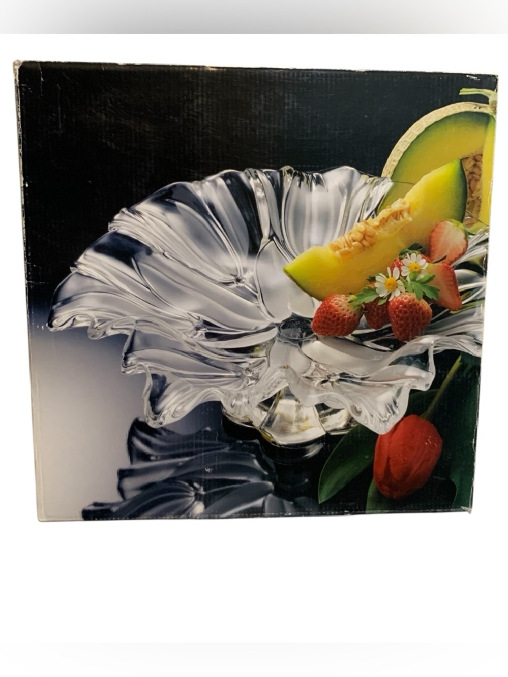 Mikasa Tulips Satin Clear Glass 13 1/4" Shallow Platter Serving Centerpiece Bowl